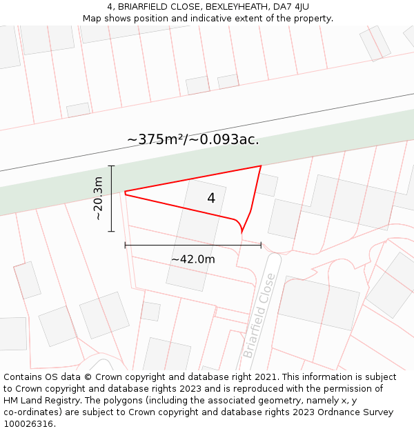 4, BRIARFIELD CLOSE, BEXLEYHEATH, DA7 4JU: Plot and title map