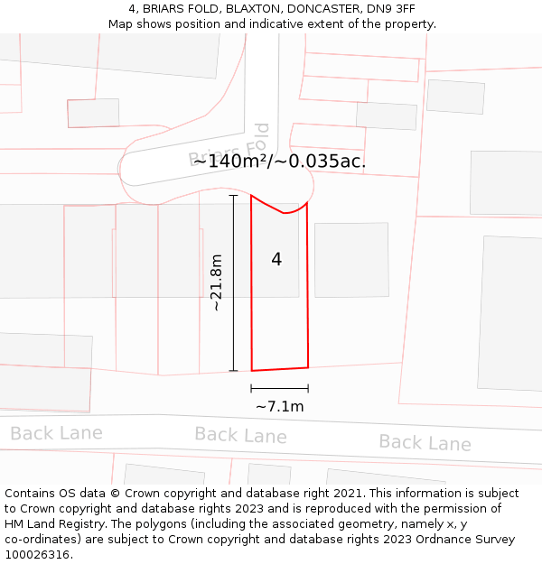 4, BRIARS FOLD, BLAXTON, DONCASTER, DN9 3FF: Plot and title map
