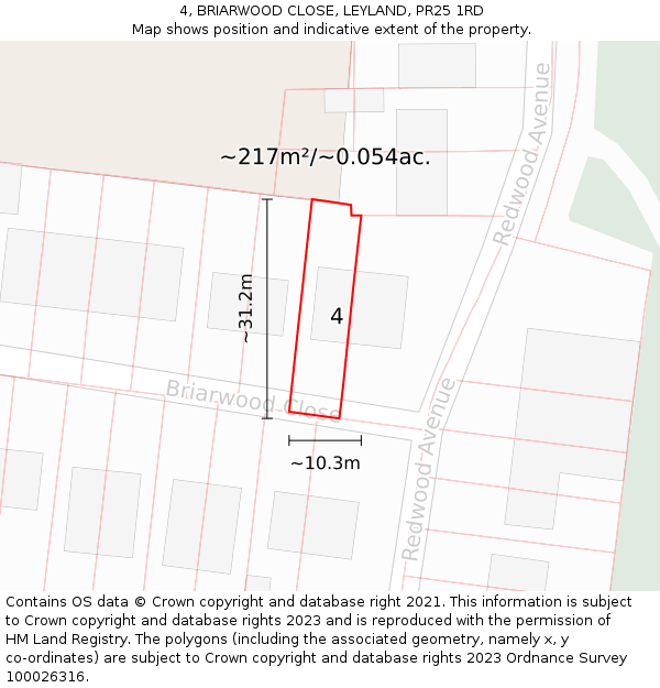 4, BRIARWOOD CLOSE, LEYLAND, PR25 1RD: Plot and title map