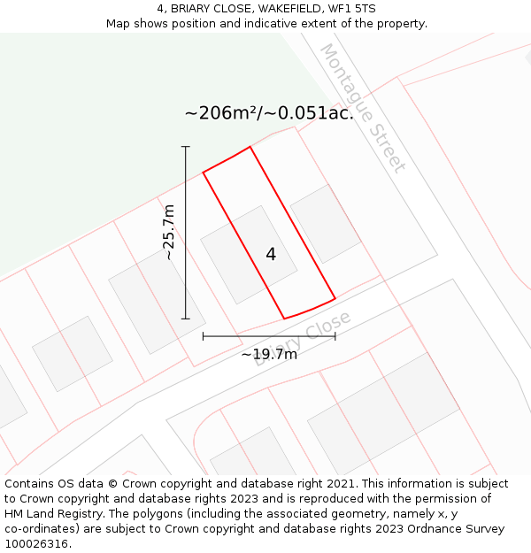 4, BRIARY CLOSE, WAKEFIELD, WF1 5TS: Plot and title map