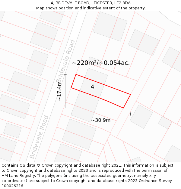 4, BRIDEVALE ROAD, LEICESTER, LE2 8DA: Plot and title map
