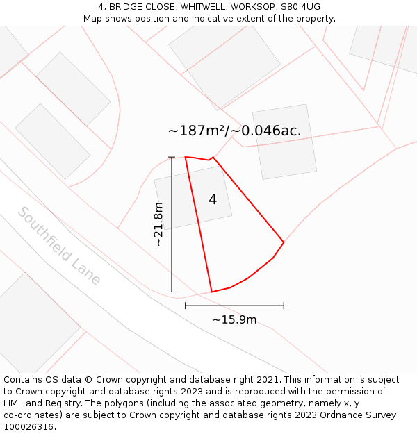 4, BRIDGE CLOSE, WHITWELL, WORKSOP, S80 4UG: Plot and title map