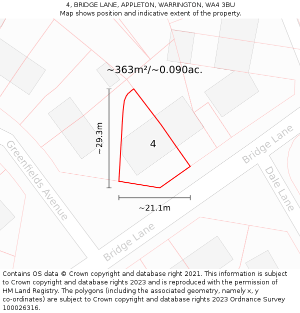4, BRIDGE LANE, APPLETON, WARRINGTON, WA4 3BU: Plot and title map
