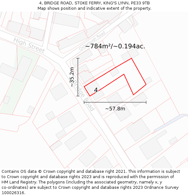 4, BRIDGE ROAD, STOKE FERRY, KING'S LYNN, PE33 9TB: Plot and title map