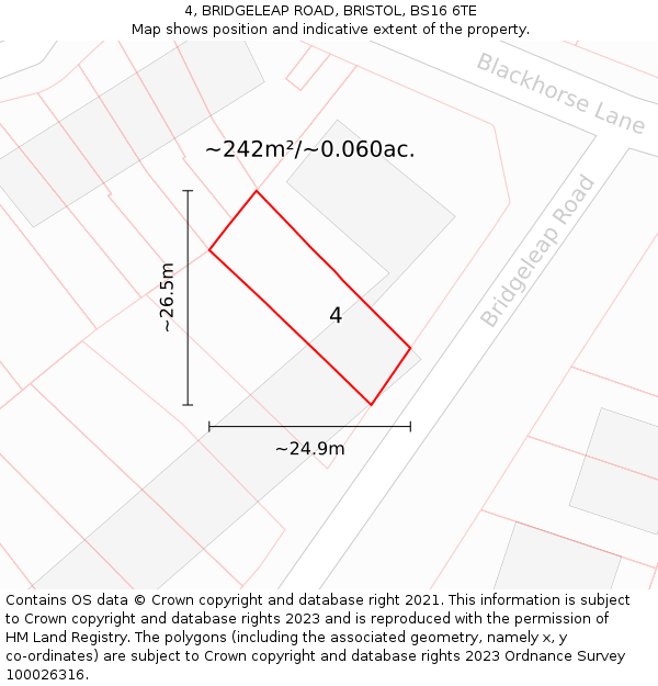 4, BRIDGELEAP ROAD, BRISTOL, BS16 6TE: Plot and title map
