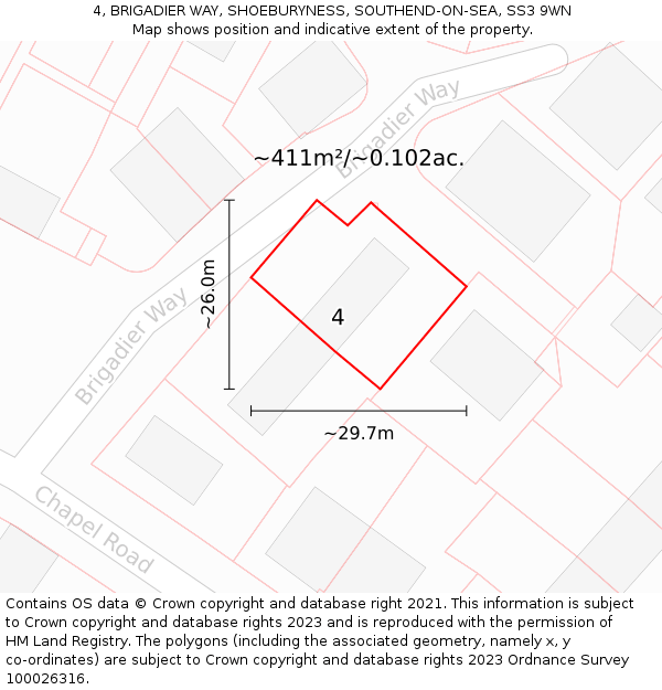 4, BRIGADIER WAY, SHOEBURYNESS, SOUTHEND-ON-SEA, SS3 9WN: Plot and title map