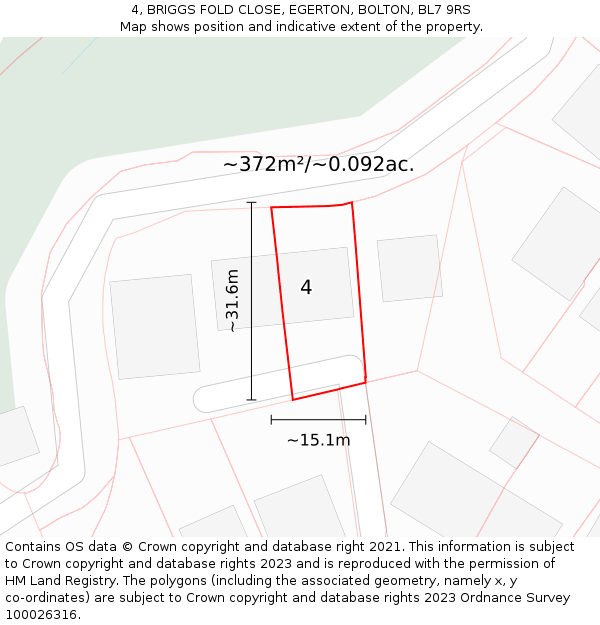 4, BRIGGS FOLD CLOSE, EGERTON, BOLTON, BL7 9RS: Plot and title map