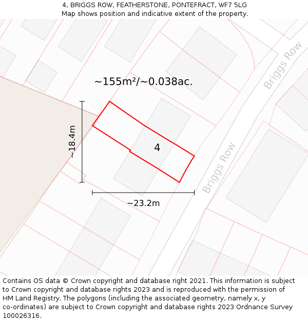 4, BRIGGS ROW, FEATHERSTONE, PONTEFRACT, WF7 5LG: Plot and title map