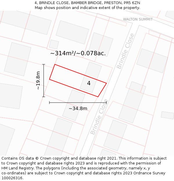 4, BRINDLE CLOSE, BAMBER BRIDGE, PRESTON, PR5 6ZN: Plot and title map