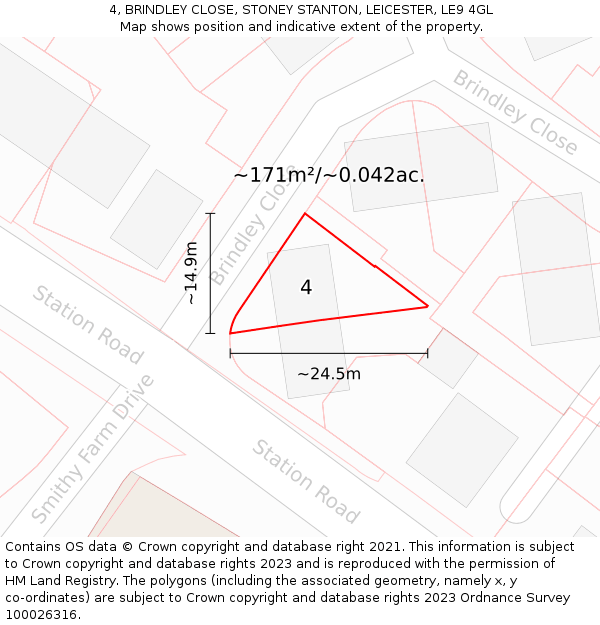 4, BRINDLEY CLOSE, STONEY STANTON, LEICESTER, LE9 4GL: Plot and title map