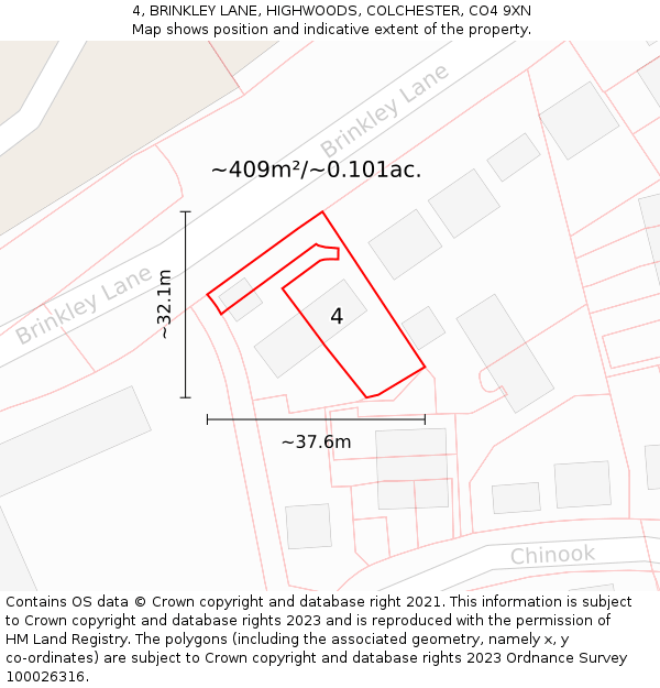 4, BRINKLEY LANE, HIGHWOODS, COLCHESTER, CO4 9XN: Plot and title map