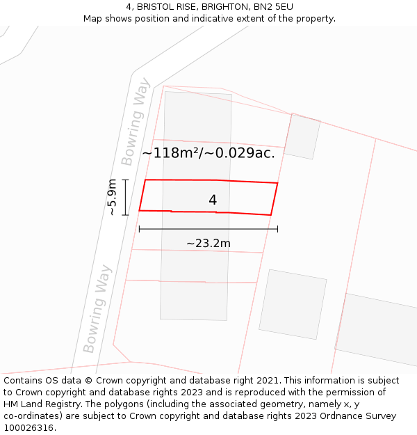 4, BRISTOL RISE, BRIGHTON, BN2 5EU: Plot and title map