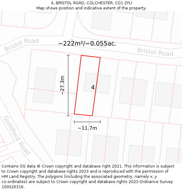 4, BRISTOL ROAD, COLCHESTER, CO1 2YU: Plot and title map