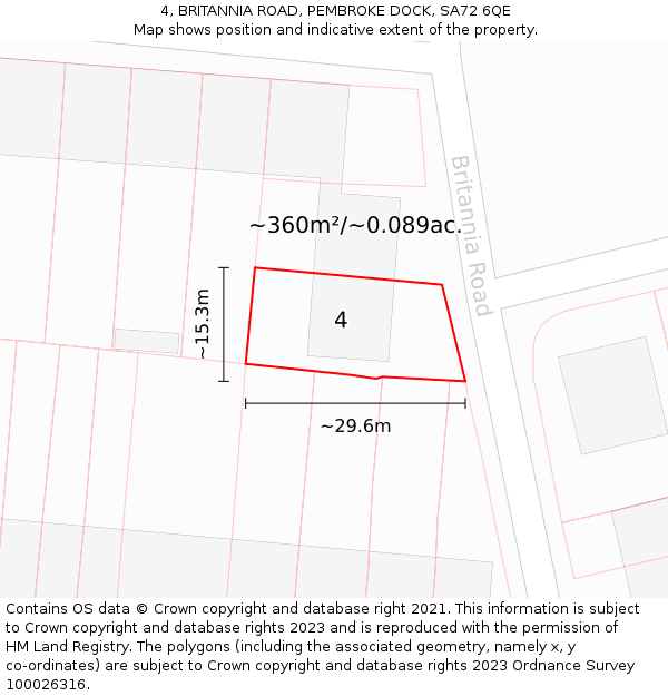 4, BRITANNIA ROAD, PEMBROKE DOCK, SA72 6QE: Plot and title map