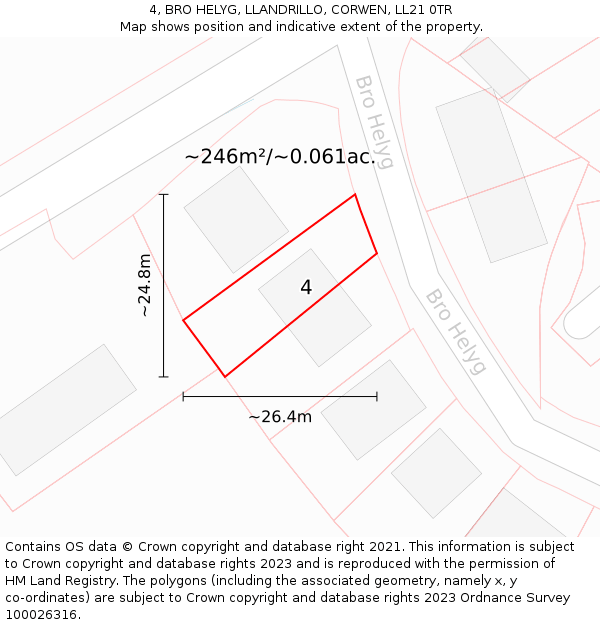 4, BRO HELYG, LLANDRILLO, CORWEN, LL21 0TR: Plot and title map