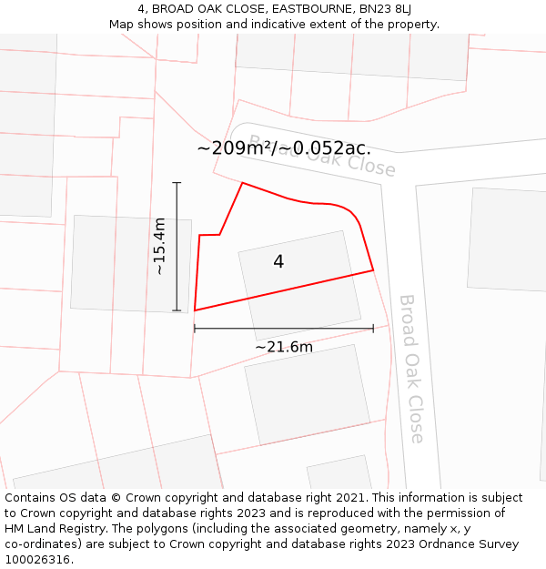 4, BROAD OAK CLOSE, EASTBOURNE, BN23 8LJ: Plot and title map