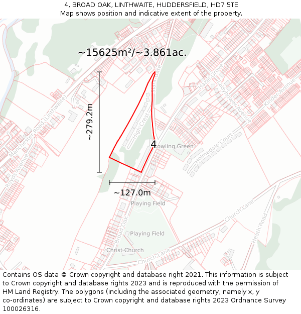 4, BROAD OAK, LINTHWAITE, HUDDERSFIELD, HD7 5TE: Plot and title map