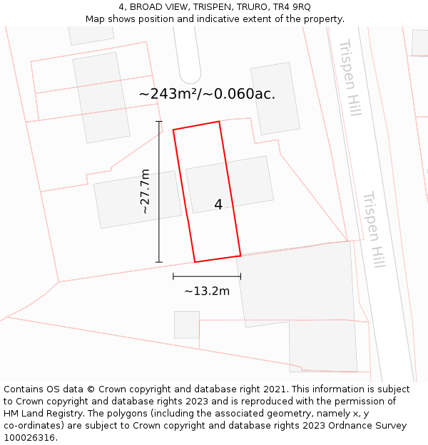 4, BROAD VIEW, TRISPEN, TRURO, TR4 9RQ: Plot and title map