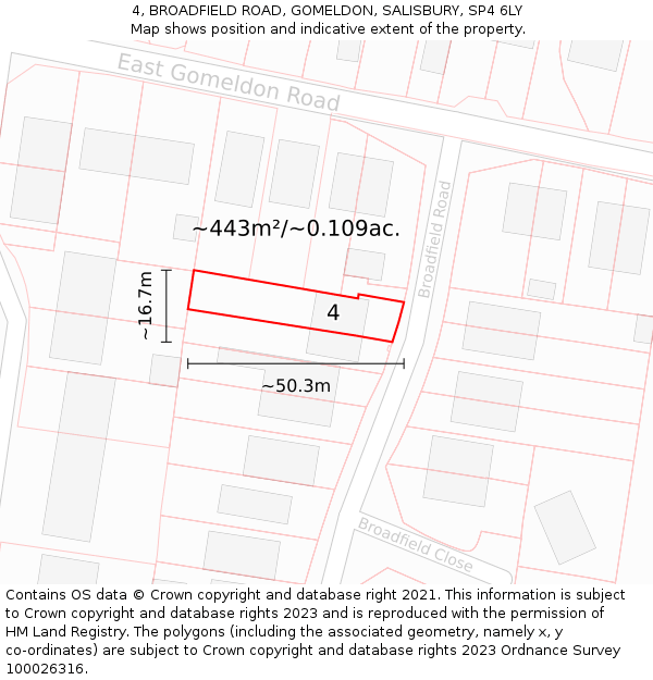 4, BROADFIELD ROAD, GOMELDON, SALISBURY, SP4 6LY: Plot and title map