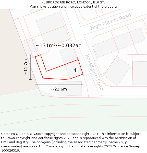 4, BROADGATE ROAD, LONDON, E16 3TL: Plot and title map