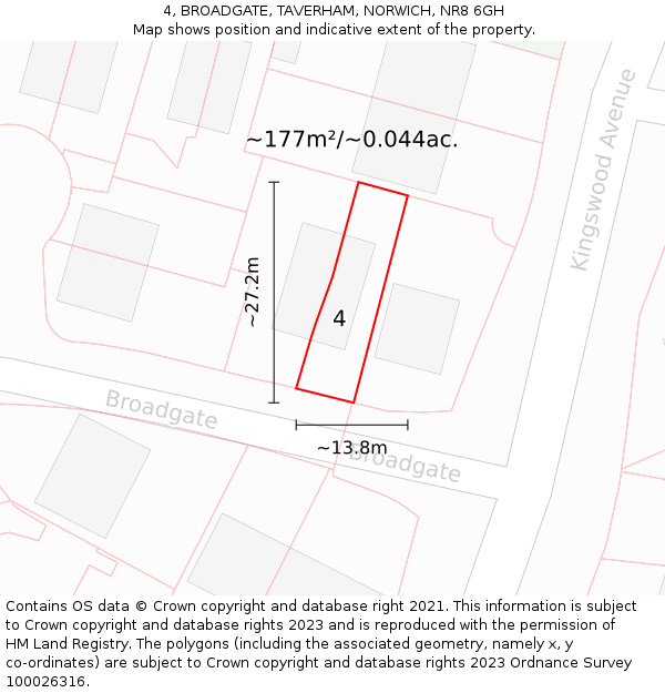 4, BROADGATE, TAVERHAM, NORWICH, NR8 6GH: Plot and title map