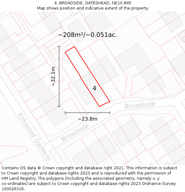 4, BROADSIDE, GATESHEAD, NE10 8XR: Plot and title map