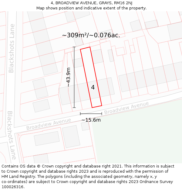 4, BROADVIEW AVENUE, GRAYS, RM16 2NJ: Plot and title map