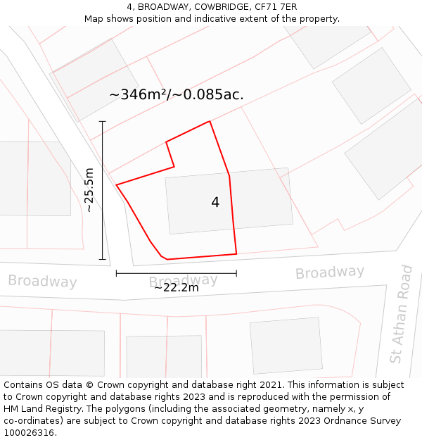 4, BROADWAY, COWBRIDGE, CF71 7ER: Plot and title map