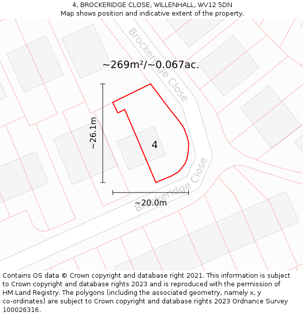 4, BROCKERIDGE CLOSE, WILLENHALL, WV12 5DN: Plot and title map