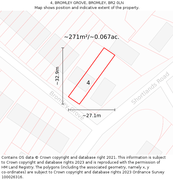 4, BROMLEY GROVE, BROMLEY, BR2 0LN: Plot and title map
