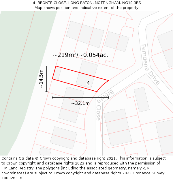 4, BRONTE CLOSE, LONG EATON, NOTTINGHAM, NG10 3RS: Plot and title map