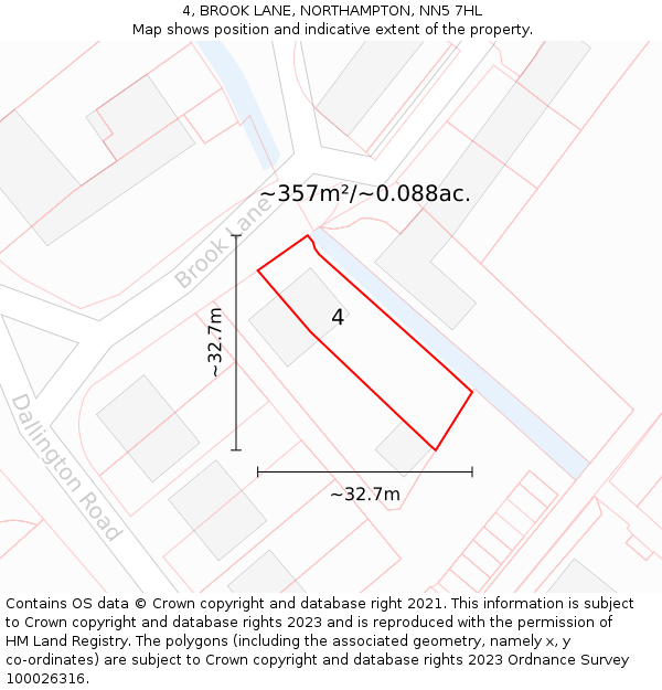 4, BROOK LANE, NORTHAMPTON, NN5 7HL: Plot and title map
