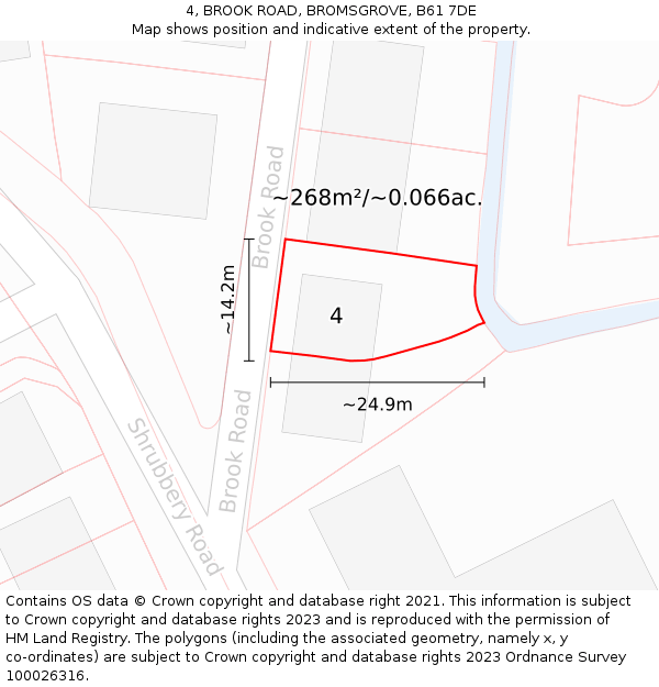 4, BROOK ROAD, BROMSGROVE, B61 7DE: Plot and title map