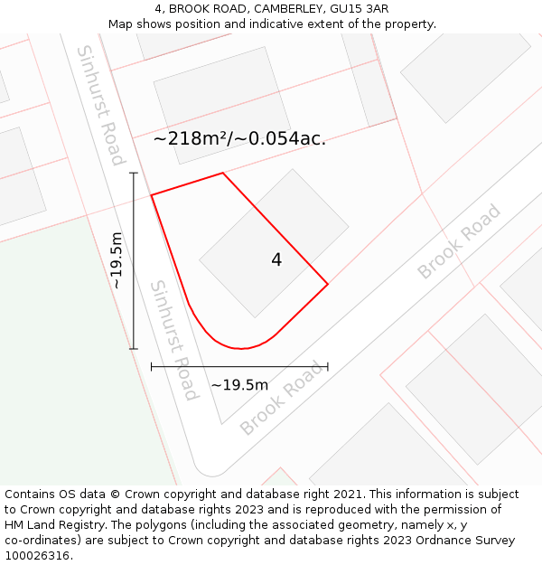 4, BROOK ROAD, CAMBERLEY, GU15 3AR: Plot and title map