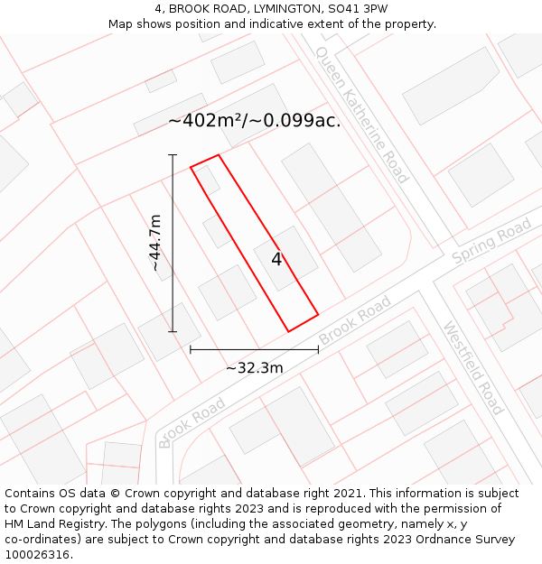 4, BROOK ROAD, LYMINGTON, SO41 3PW: Plot and title map