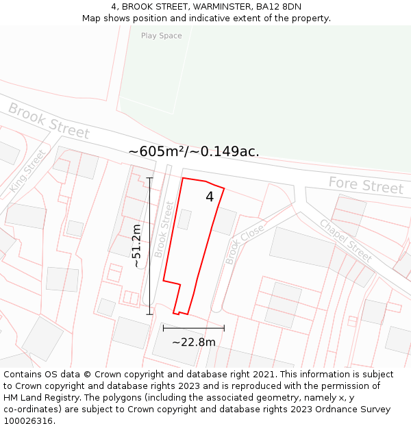 4, BROOK STREET, WARMINSTER, BA12 8DN: Plot and title map
