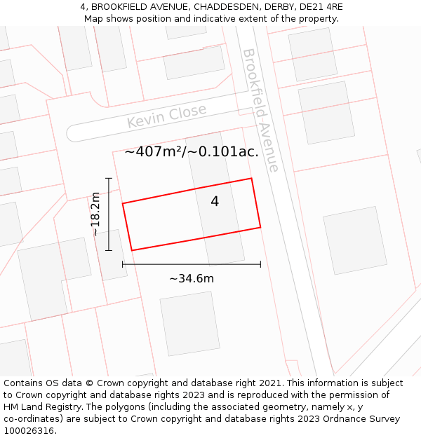 4, BROOKFIELD AVENUE, CHADDESDEN, DERBY, DE21 4RE: Plot and title map