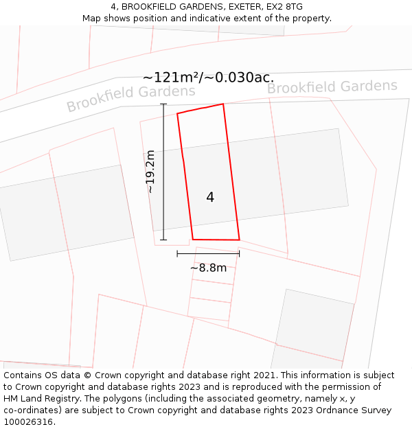 4, BROOKFIELD GARDENS, EXETER, EX2 8TG: Plot and title map