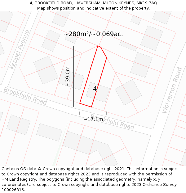 4, BROOKFIELD ROAD, HAVERSHAM, MILTON KEYNES, MK19 7AQ: Plot and title map