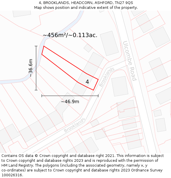 4, BROOKLANDS, HEADCORN, ASHFORD, TN27 9QS: Plot and title map