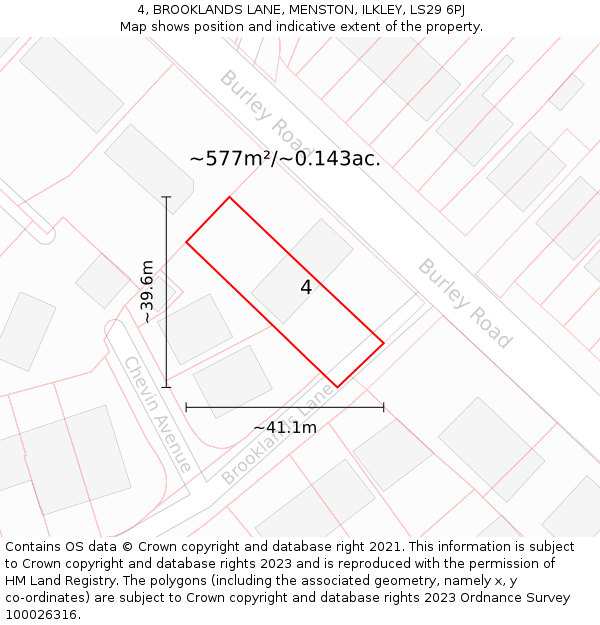 4, BROOKLANDS LANE, MENSTON, ILKLEY, LS29 6PJ: Plot and title map
