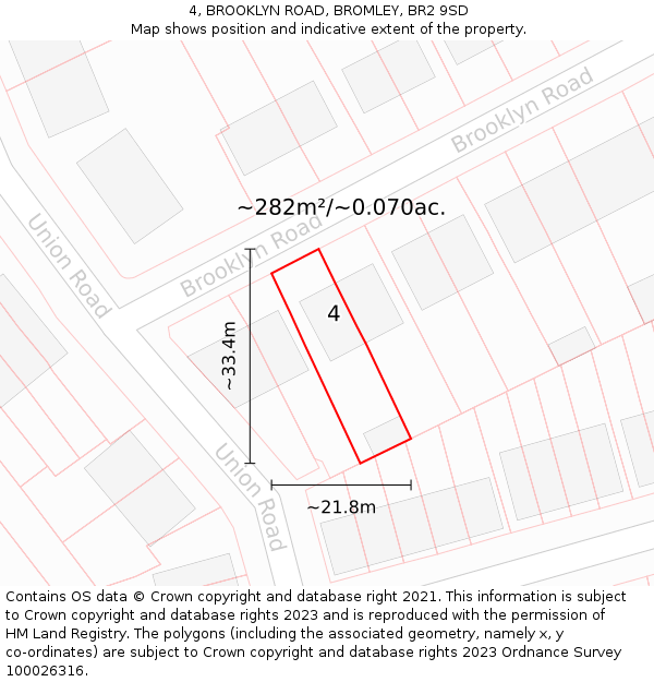 4, BROOKLYN ROAD, BROMLEY, BR2 9SD: Plot and title map