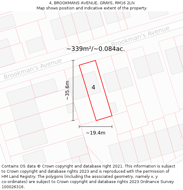 4, BROOKMANS AVENUE, GRAYS, RM16 2LN: Plot and title map