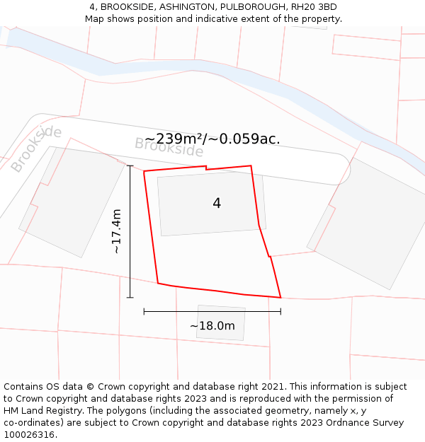 4, BROOKSIDE, ASHINGTON, PULBOROUGH, RH20 3BD: Plot and title map
