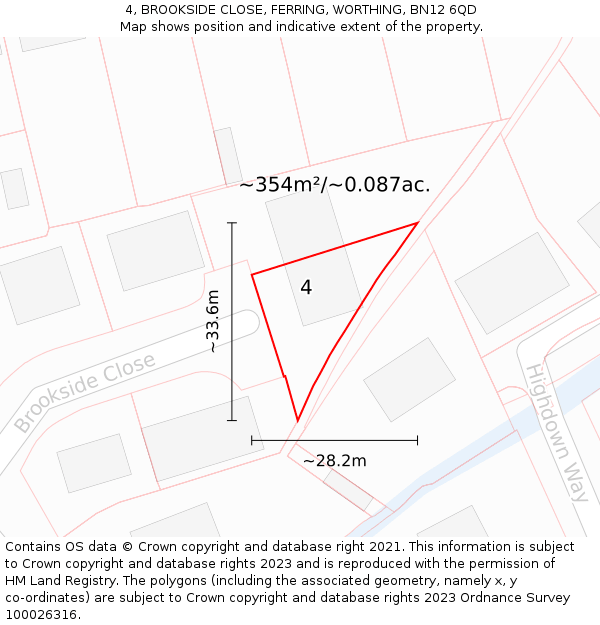 4, BROOKSIDE CLOSE, FERRING, WORTHING, BN12 6QD: Plot and title map