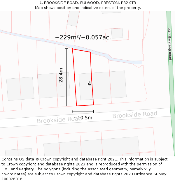 4, BROOKSIDE ROAD, FULWOOD, PRESTON, PR2 9TR: Plot and title map