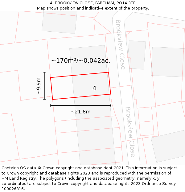 4, BROOKVIEW CLOSE, FAREHAM, PO14 3EE: Plot and title map
