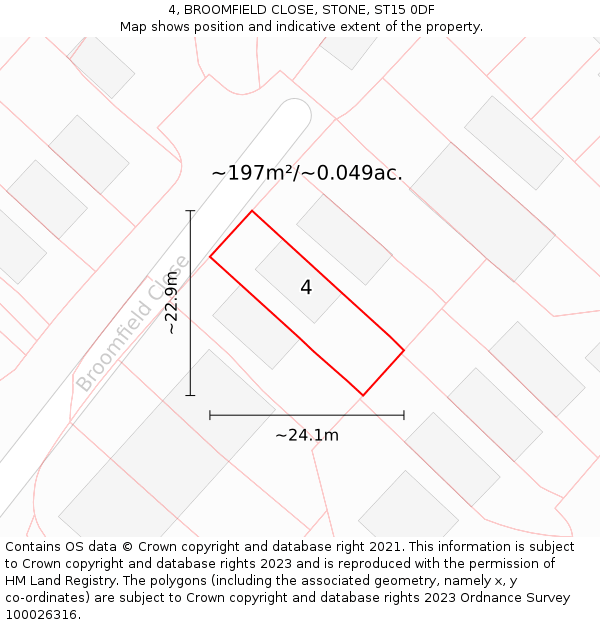 4, BROOMFIELD CLOSE, STONE, ST15 0DF: Plot and title map