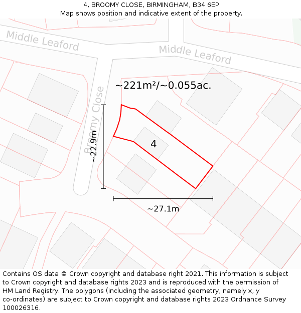 4, BROOMY CLOSE, BIRMINGHAM, B34 6EP: Plot and title map