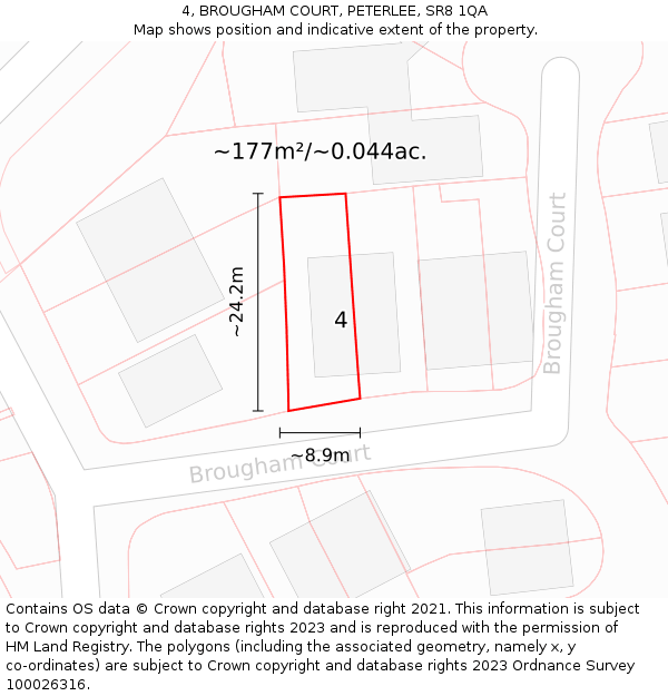 4, BROUGHAM COURT, PETERLEE, SR8 1QA: Plot and title map
